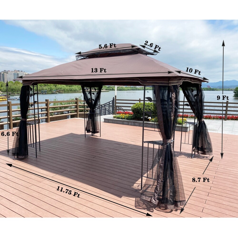 Versatile 13' x10' Outdoor Patio Gazebo with Double Vented Roof   Detachable Mosquito Net  Suitable for Lawn  Garden  Backyard