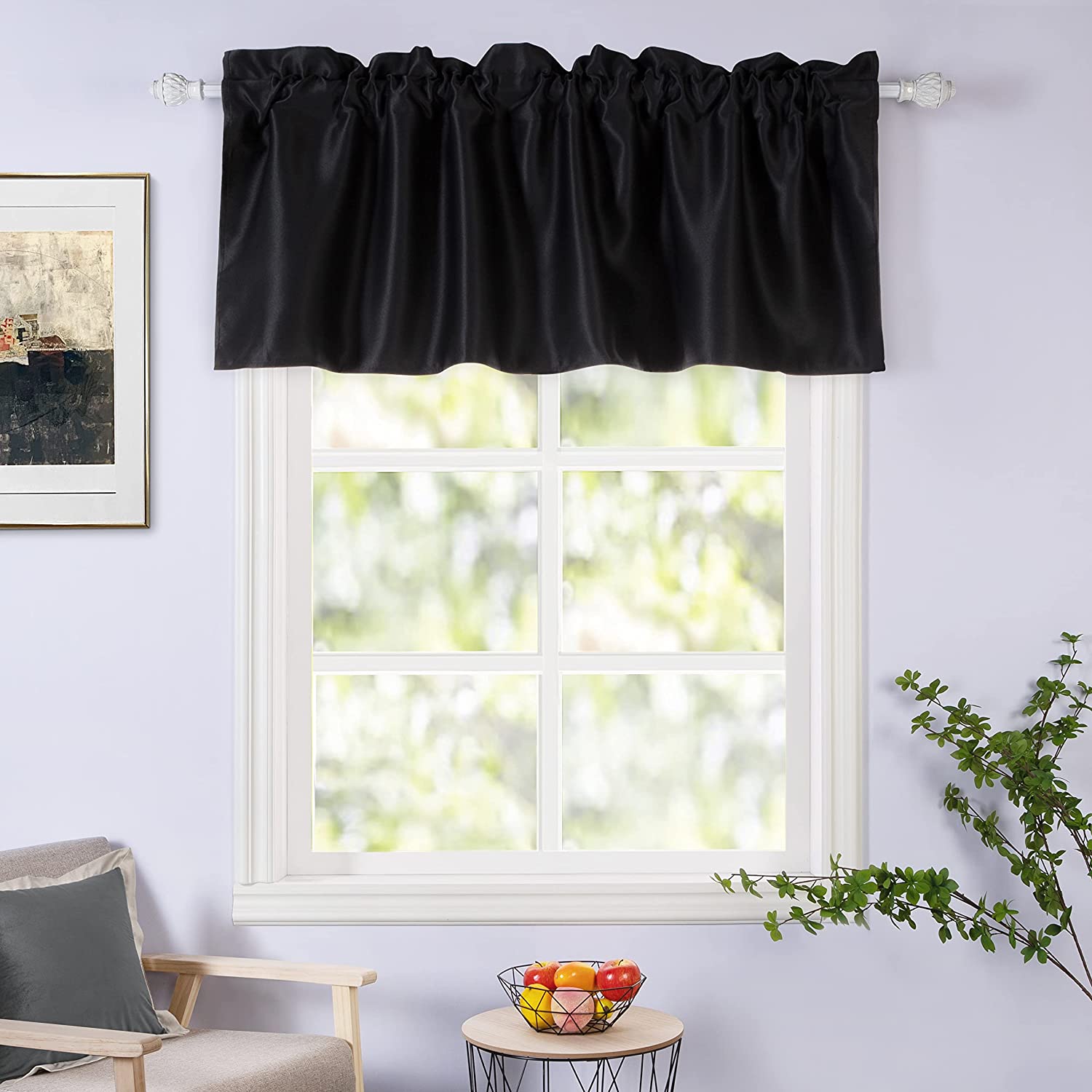 DriftAway Blackout Valance for Kitchen Window 18 Inch Length Rod Pocket Thermal Insulated Window Treatment for Living Room Bathroom Basement 52x18 Inch Solid Black 2 Pack