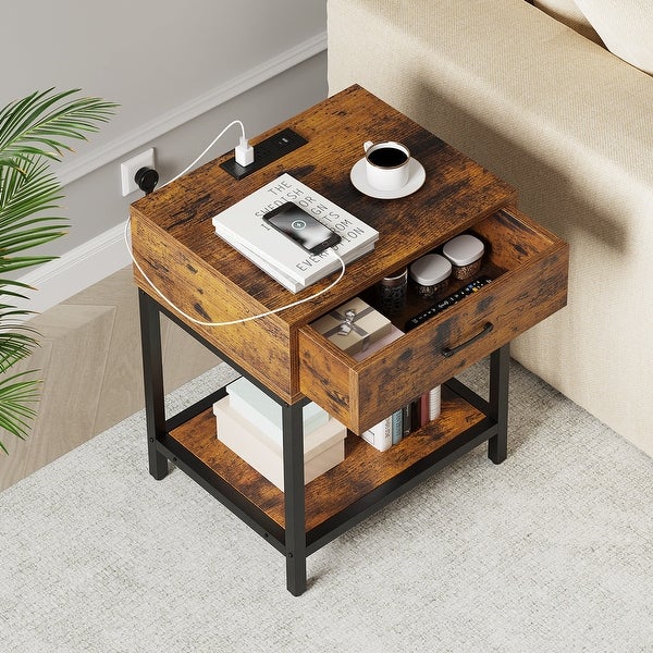 Nightstand-Bedside Table with Charging Station