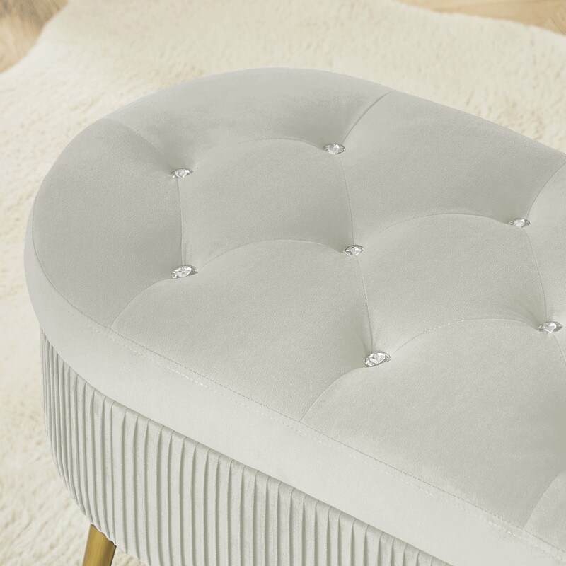 Footstool Velvet Storage Bench Soft Mat Tufted Sitting Room Porch Oval For Bedroom  Living Room