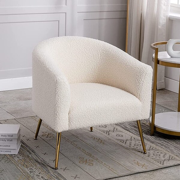 Modern Glam Upholstered Living Room Accent Barrel Chair with Golden Legs