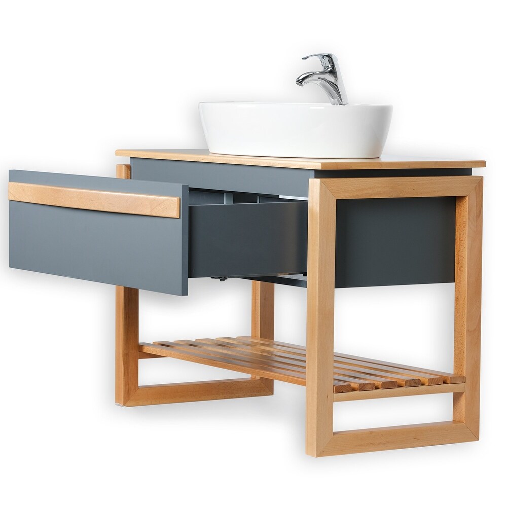 Giallo Rosso Bali 40 Inch Modern Freestanding Bathroom Vanity with Vessel Sink   No Mirror (Gray Oak)