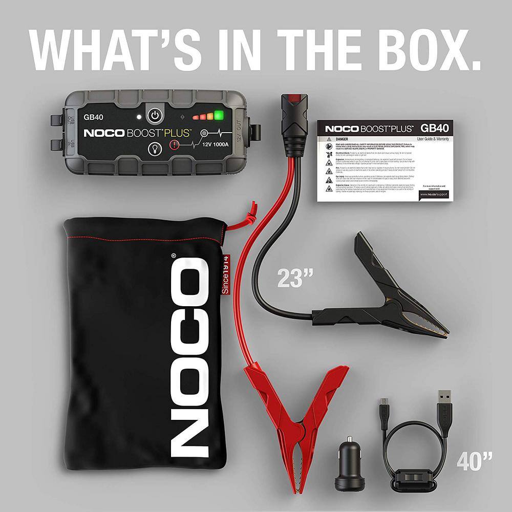 NOCO GB40 1000 Amp 12-Volt UltraSafe Lithium Jump Starter For Up To 6-Liter Gasoline And 3-Liter Diesel Engines GB40