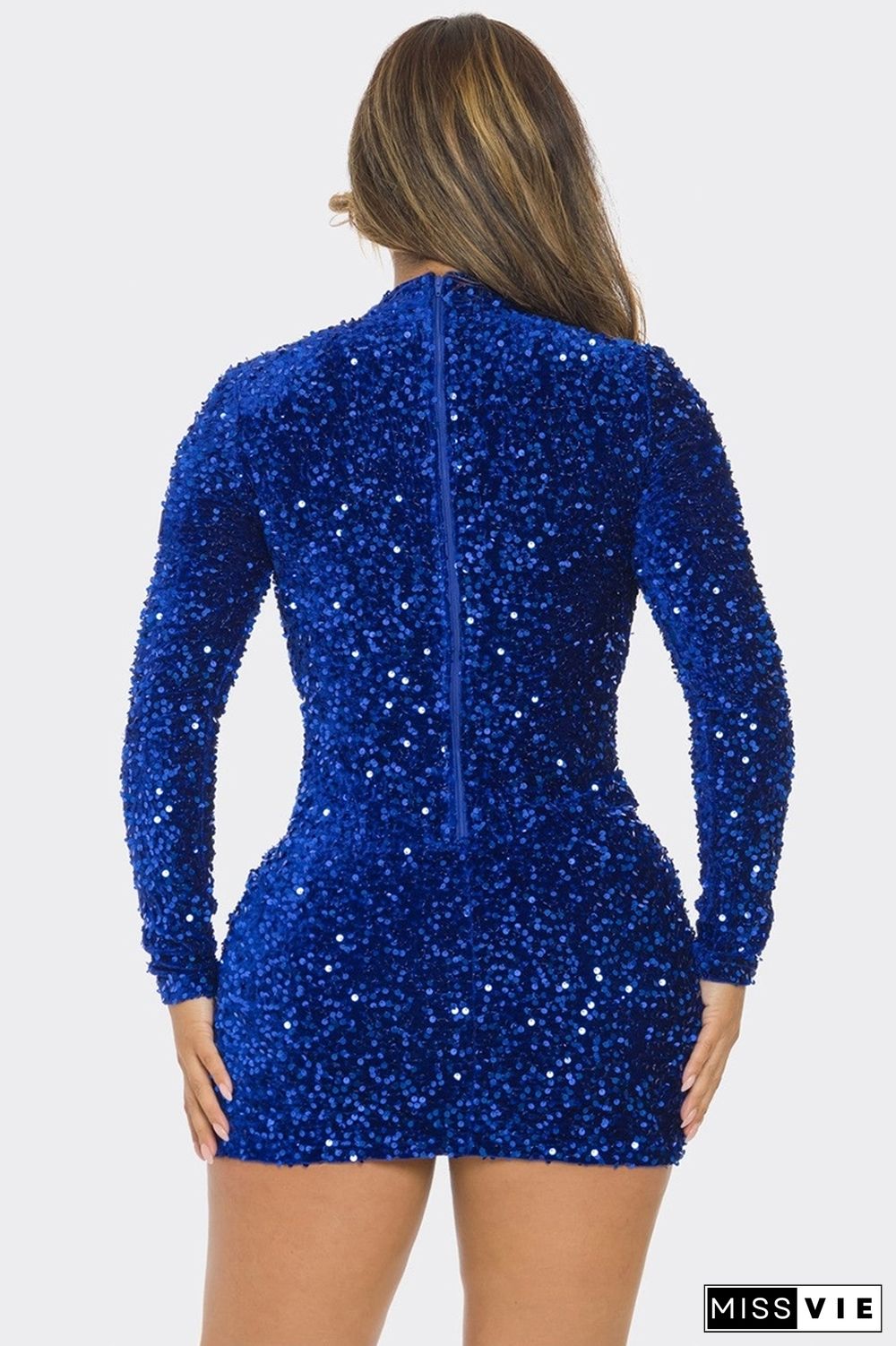 Sexy Daily Party Elegant Formal Sequins Patchwork Mesh Half A Turtleneck Dresses