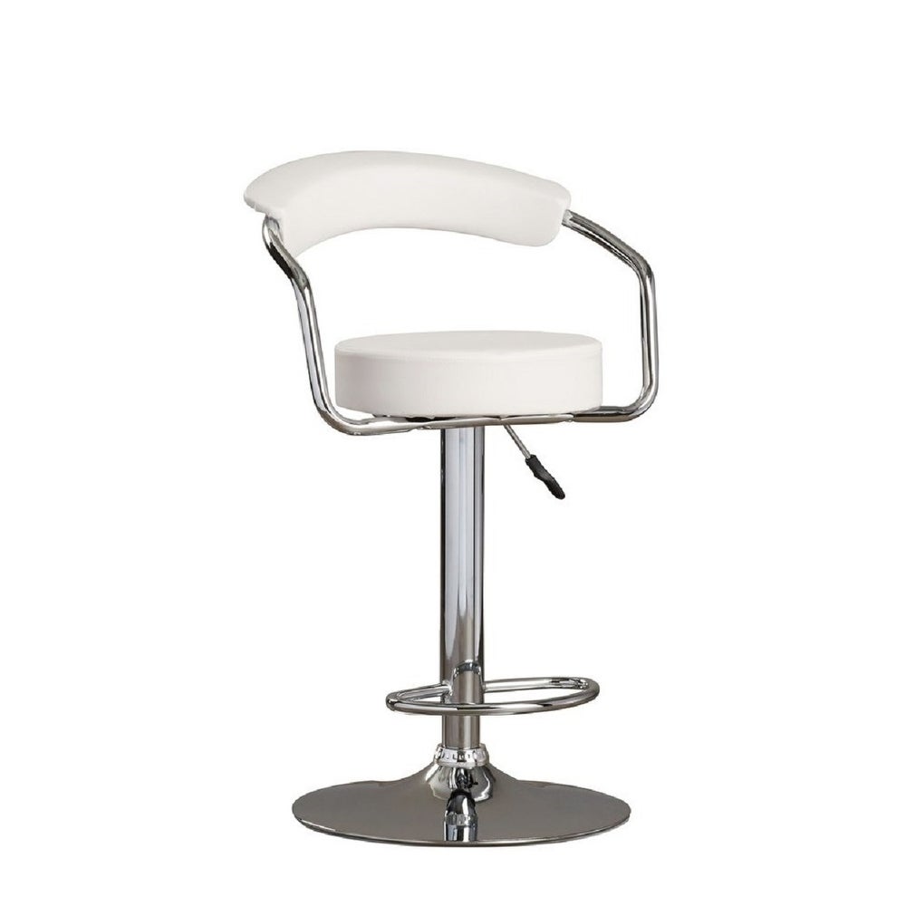 White colour Stool with adjustable height and upholstered， Stainless steel base. Set of 4