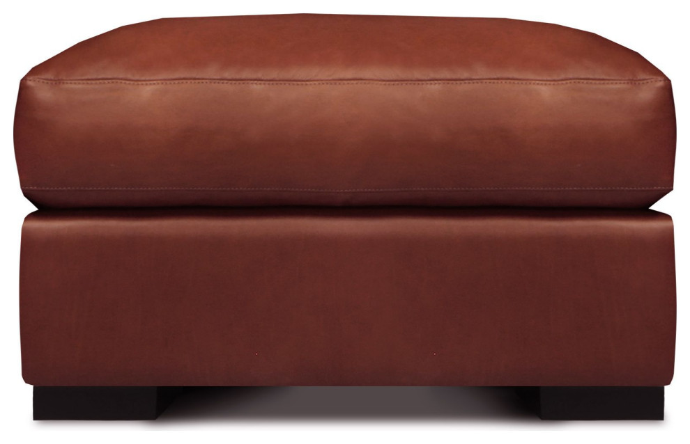 Santiago 100% Top Grain Leather Mid century Ottoman  Russet Red Brown   Contemporary   Footstools And Ottomans   by Hello Sofa Home  Houzz