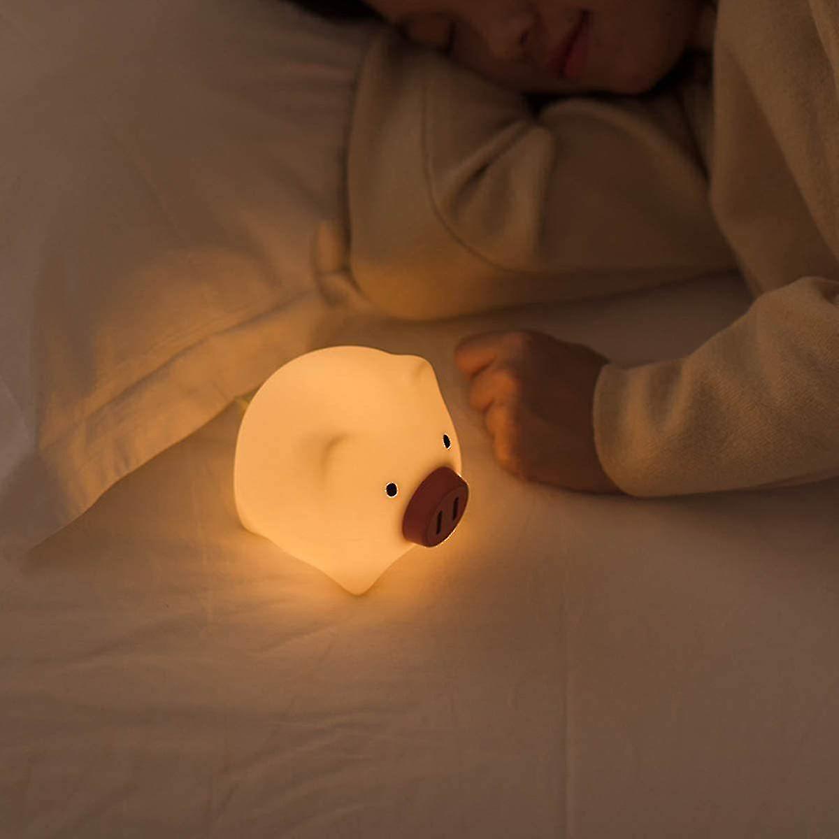 Pig Shape Led Night Light Durable Rechargeable Silicone Night Lamp For Home Bedroom Decoration，(whit