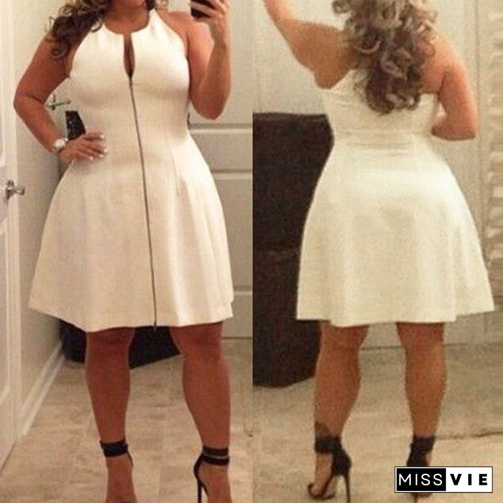 Plus Size Celeb Women V Neck Bodycon Skater Skirt Party Tunic Mini Dress