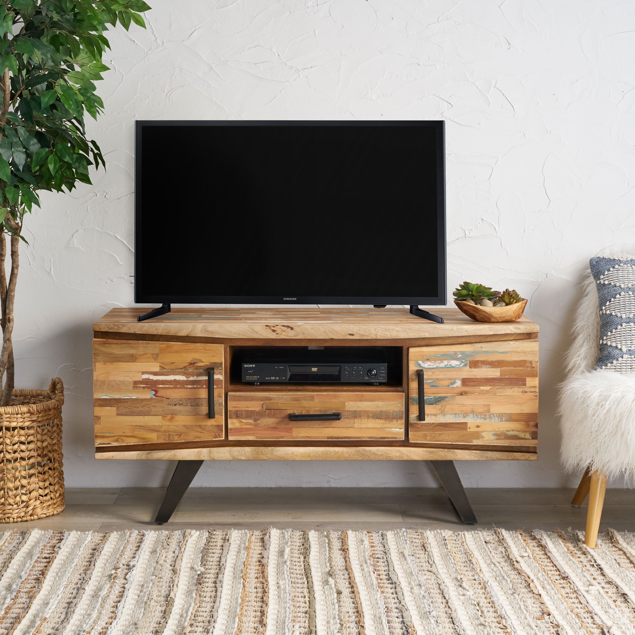 Alithea Handcrafted Boho Reclaimed Wood TV Stand