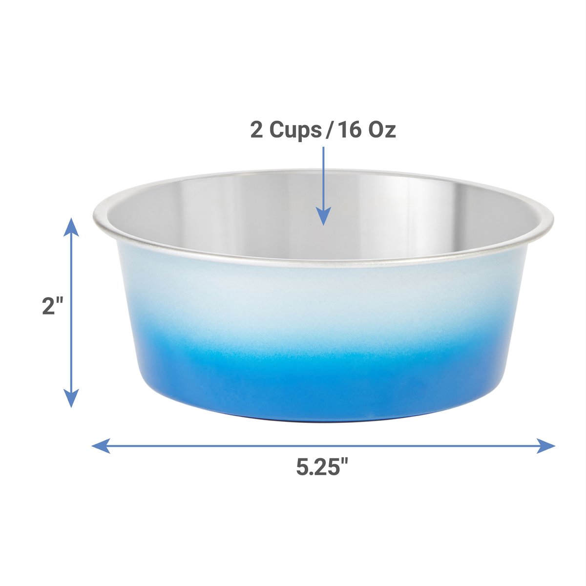 Frisco Ombre Design Stainless Steel Dog and Cat Bowl， Blue， 2 Cup