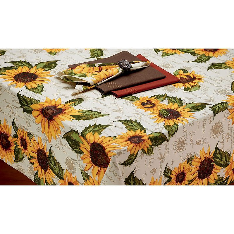 60 x 84 White with Sunflower Print Design Rectangle Cotton Tablecloth