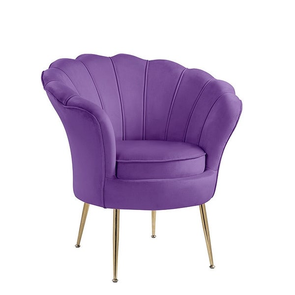 Velvet Scalloped Back Barrel Accent Chair with Metal Legs