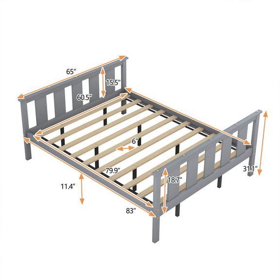 Wood Platform Bed Twin Size Bed Frame with Headboa...