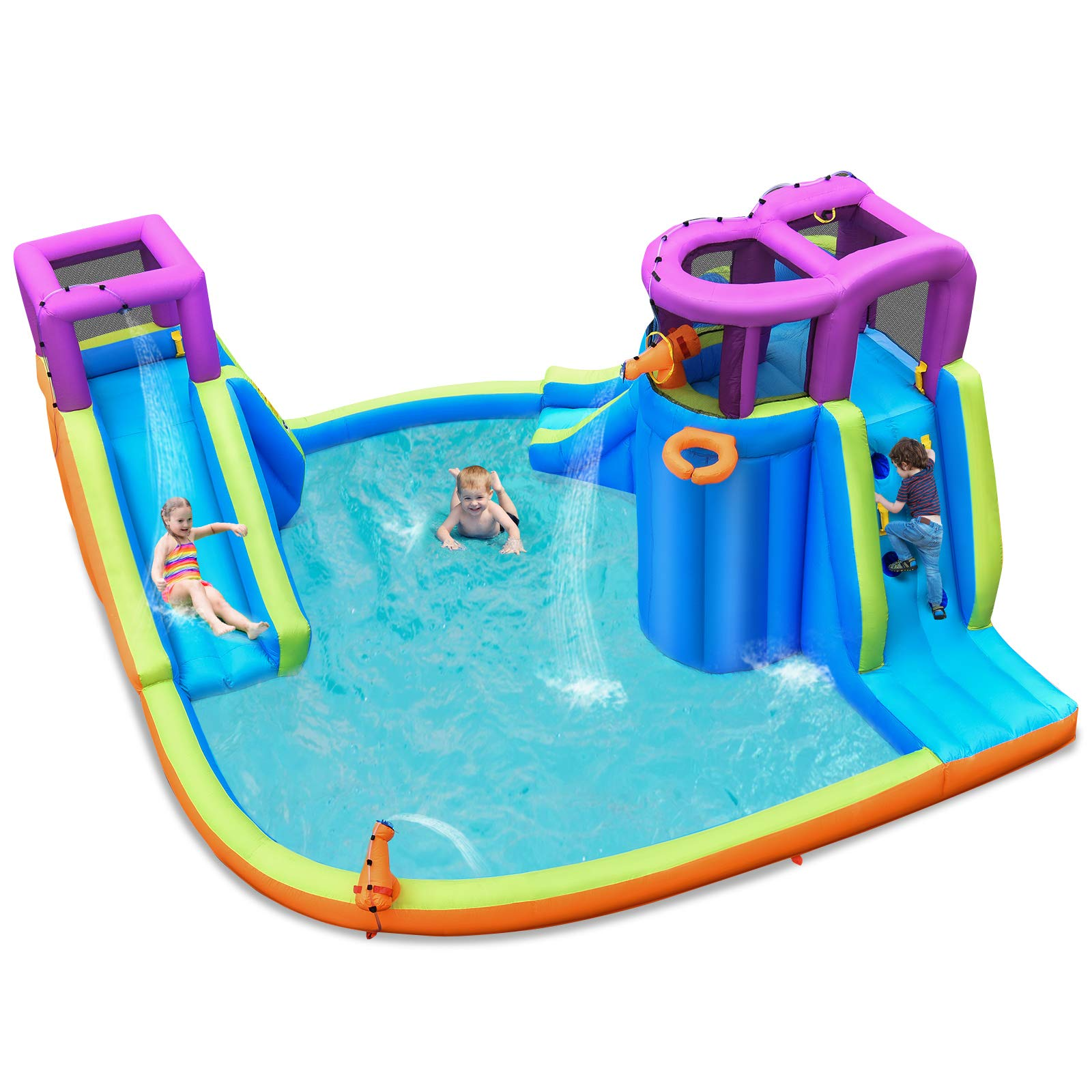 BOUNTECH Inflatable Water Park | Double Water Slide with w/Climbing Wall