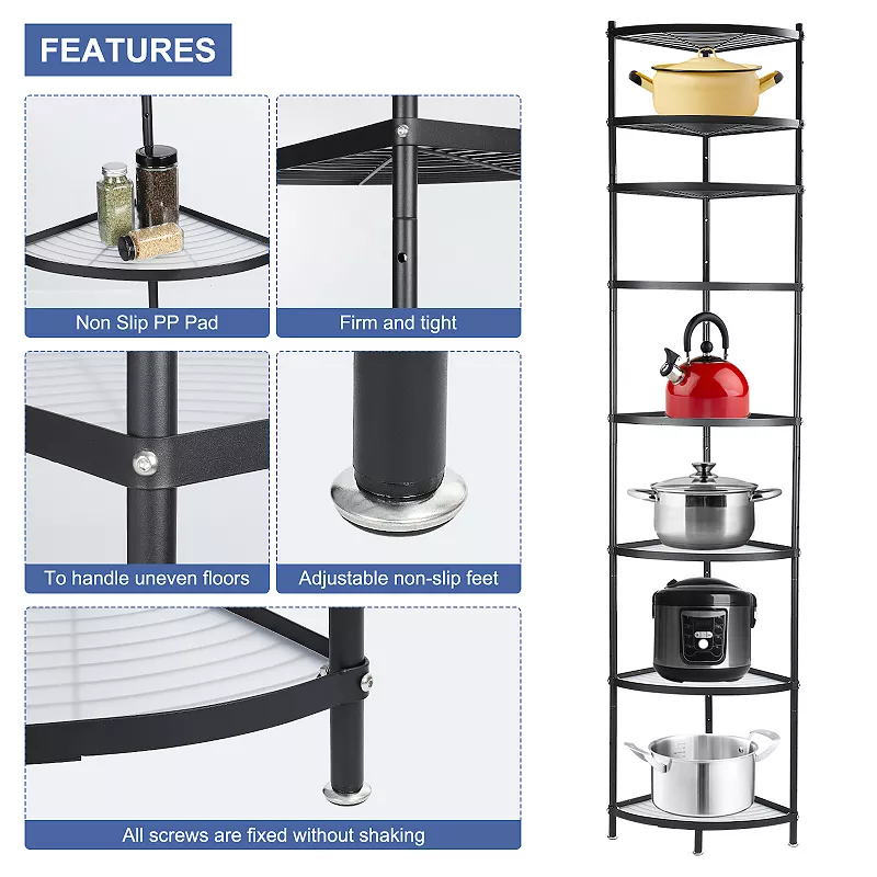 8-Tier Kitchen Pot Rack， Cookware Stand Storage Organizer， Shelf Rack