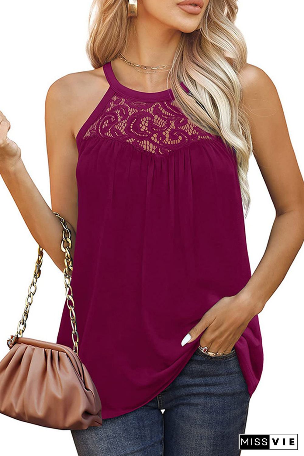 Lace Splicing Halter Tank Top