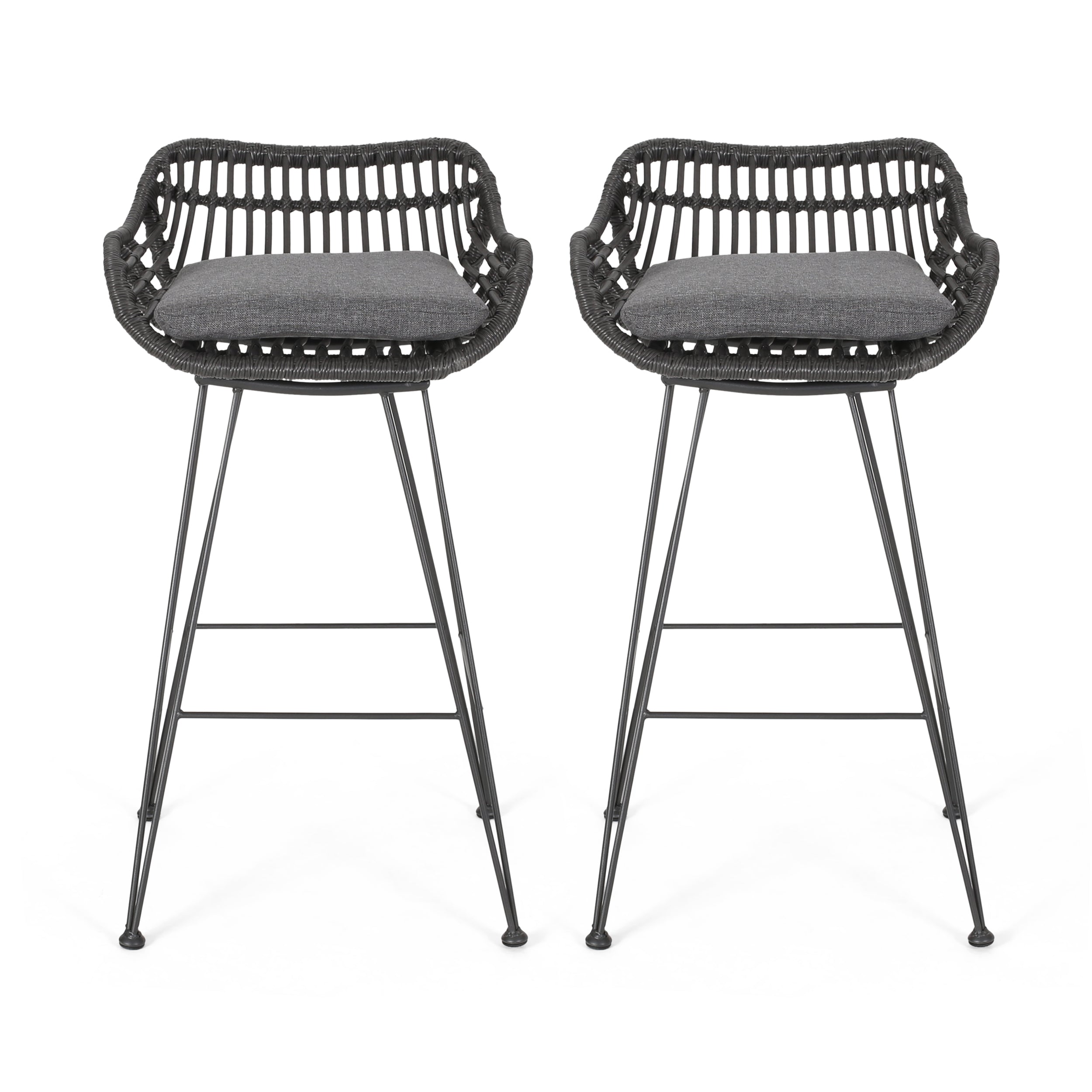 Lisa Outdoor Wicker Barstools with Cushions (Set of 2)