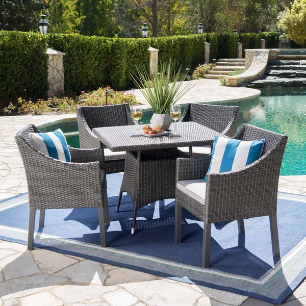 Franco Outdoor 5piece Square Wicker Dining Set with Cushions by Christopher Knight Home