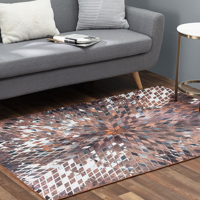 Walk on Me Faux Cowhide Digital Printed Patchwork Supernova Eruption Indoor Area Rug