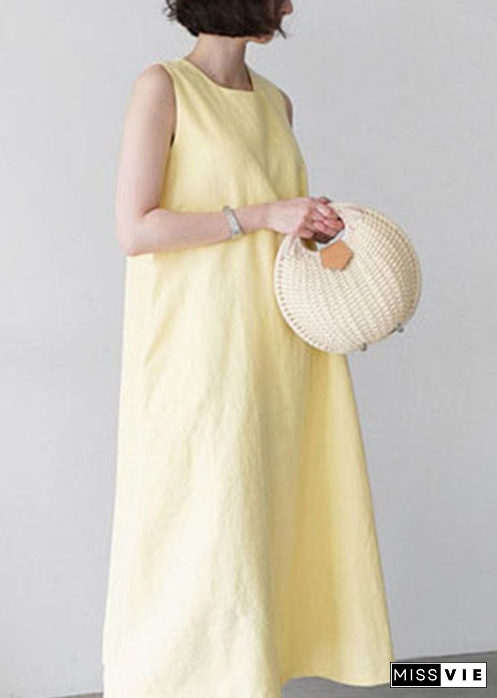 Unique Yellow O-Neck Pockets Party Dress Sleeveless