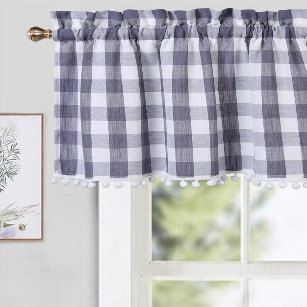 Trinity Buffalo Check Pom Pom Small Valance Curtains For Kitchen Windows