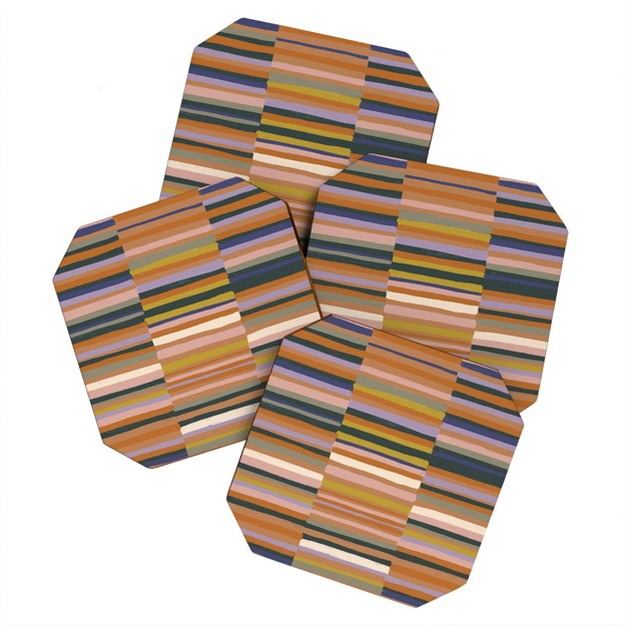 Gigi Rosado Brown Striped Pattern Coaster Set Deny Designs