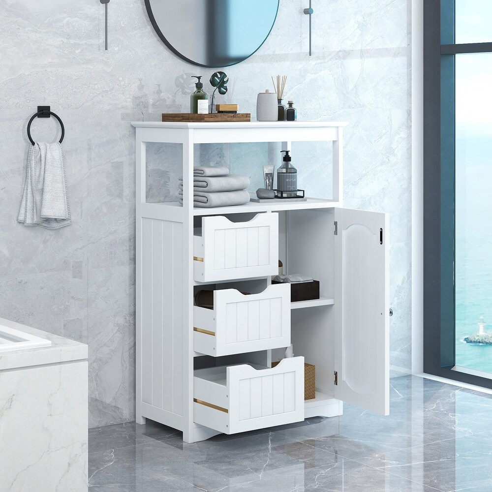 Bathroom Vanities Accent Cabinet Bathroom Floor Storage Cabinet with Sliding Barn Door and Adjustable Shelf  Brown white