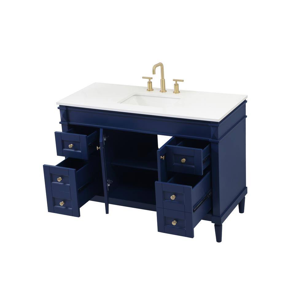 Simply Living 48 in. W x 21 in. D x 35 in. H Bath Vanity in Blue with Ivory White Quartz Top SL95544BL