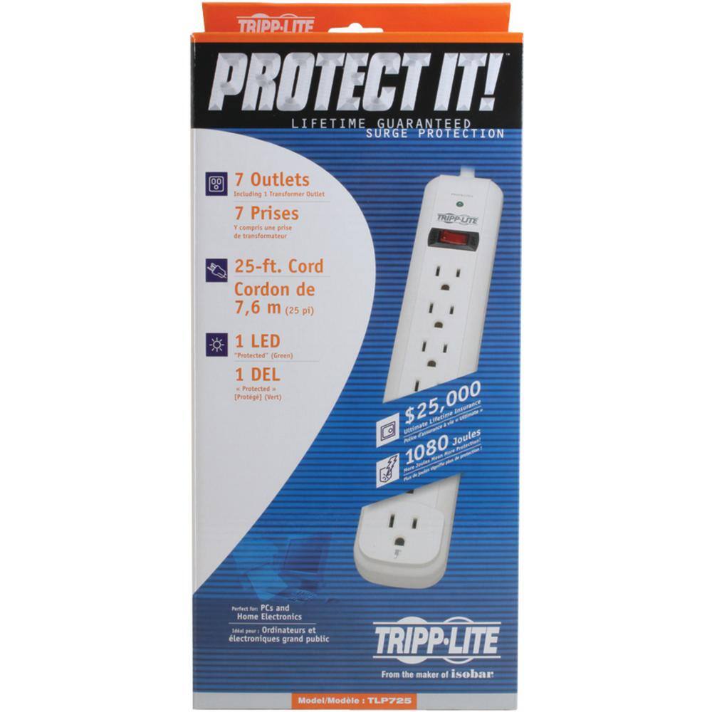 Tripp Lite Protect It 25 ft. Cord with 7-Outlet Strip Surge Protector TLP725