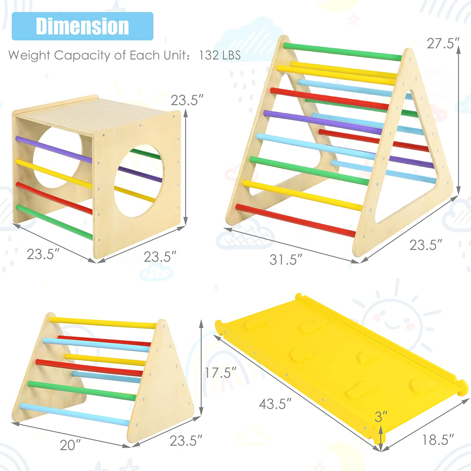 Costzon 5 in 1 Triangle Climber with 2 Ramp, Climbing Triangle for Sliding and Climbing