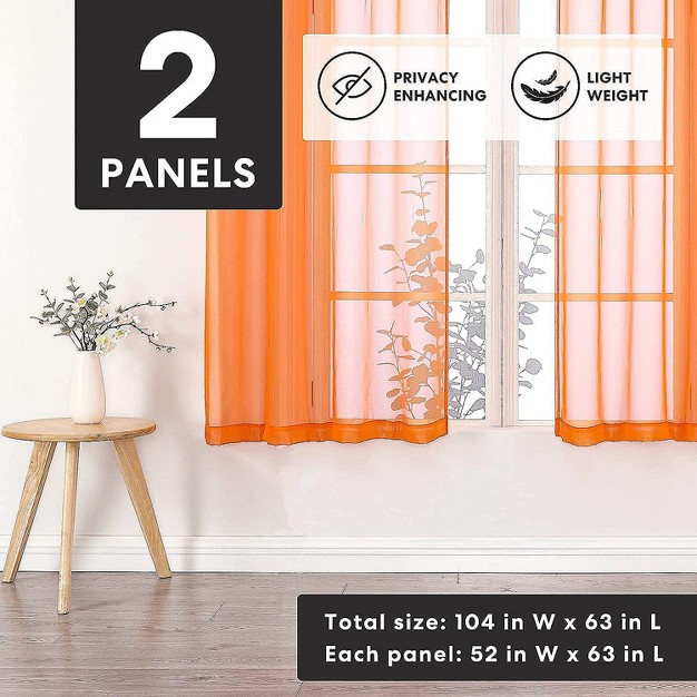 Goodgram Basics Bright Orange 2 Piece Grommet Top Translucent Sheer Voile Window Curtain Panels 63 In Long