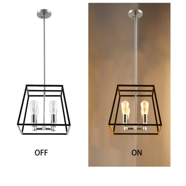 Defong 4 Light Pendant Lighting Industrial Ceiling Light Black Lantern Chandelier Adjustable Height For Kitchen Island Bedroom Or Entryway