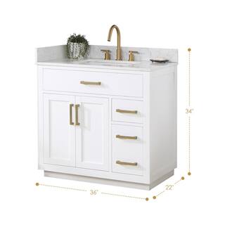 Altair Gavino 36 in. W x 22 in. D x 34 in. H Bath Vanity in White with Grain White Composite Stone Top 557036-WH-GW-NM