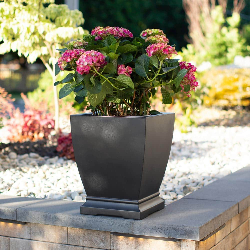 Mayne Acadia 16 in. Square Self-Watering Graphite Grey Polyethylene Planter 5915-GRG