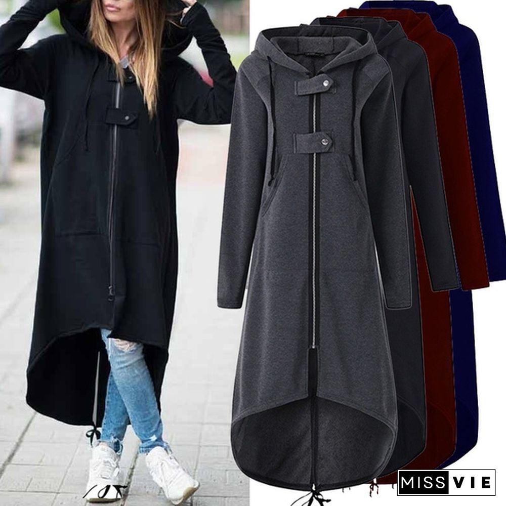 Women's Loose Hooded Sweater Zipper Long Coat Long Sleeve Hoodies Coats Casual Cardigans