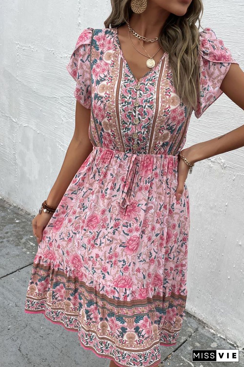 Bohemian Floral Print Dress Wholesale