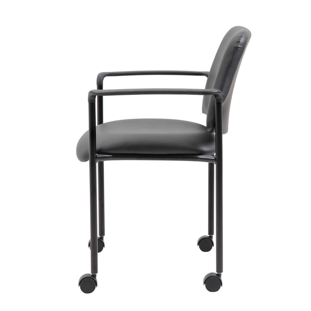 Boss Square Back Diamond Stacking Chair with Arm in Black Caressoft