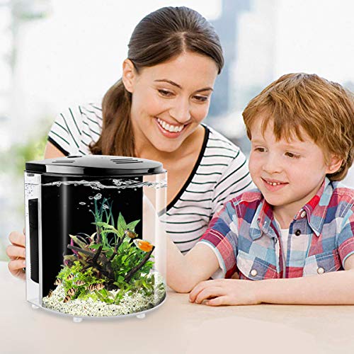 YCTECH 1.2 Gallon Betta Aquarium Starter Kits Fish Tank with LED Light and Filter Pump Black (320black)