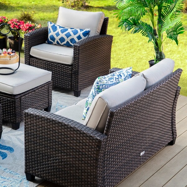 9Seat Patio Furniture Wicker Rattan Outdoor Highback Sectional Sofa Conversation Set with Firepit Table