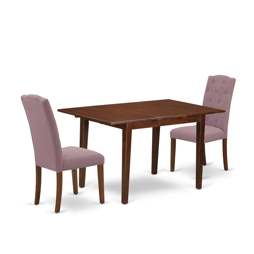 East West Furniture Kitchen Table Set  a Rectangle Dining Table and Linen Fabric Parson Chairs  Mahogany(Pieces Option)