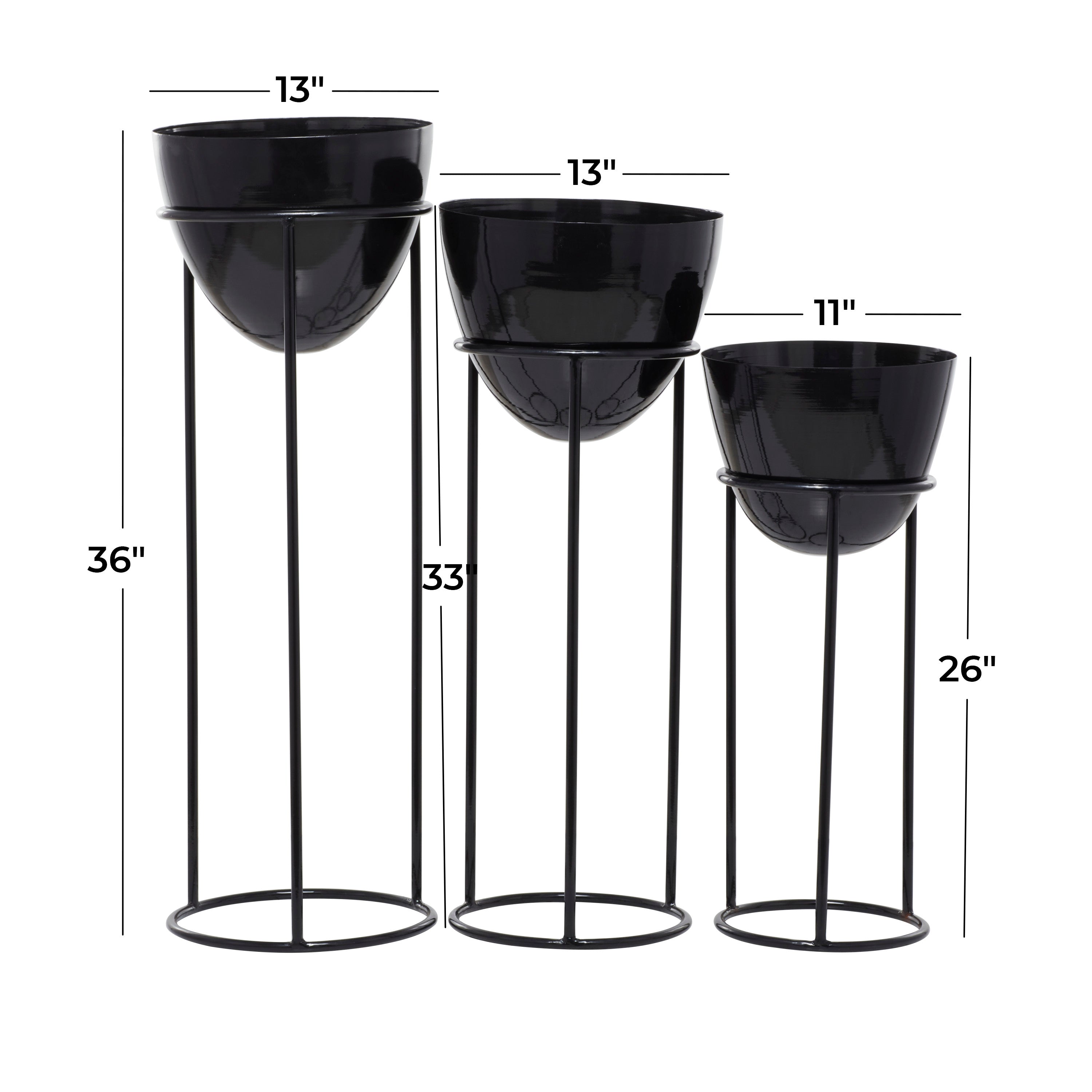 CosmoLiving by Cosmopolitan 36", 33", 26"H Black Metal Planter with Removable Stand (3 Count)