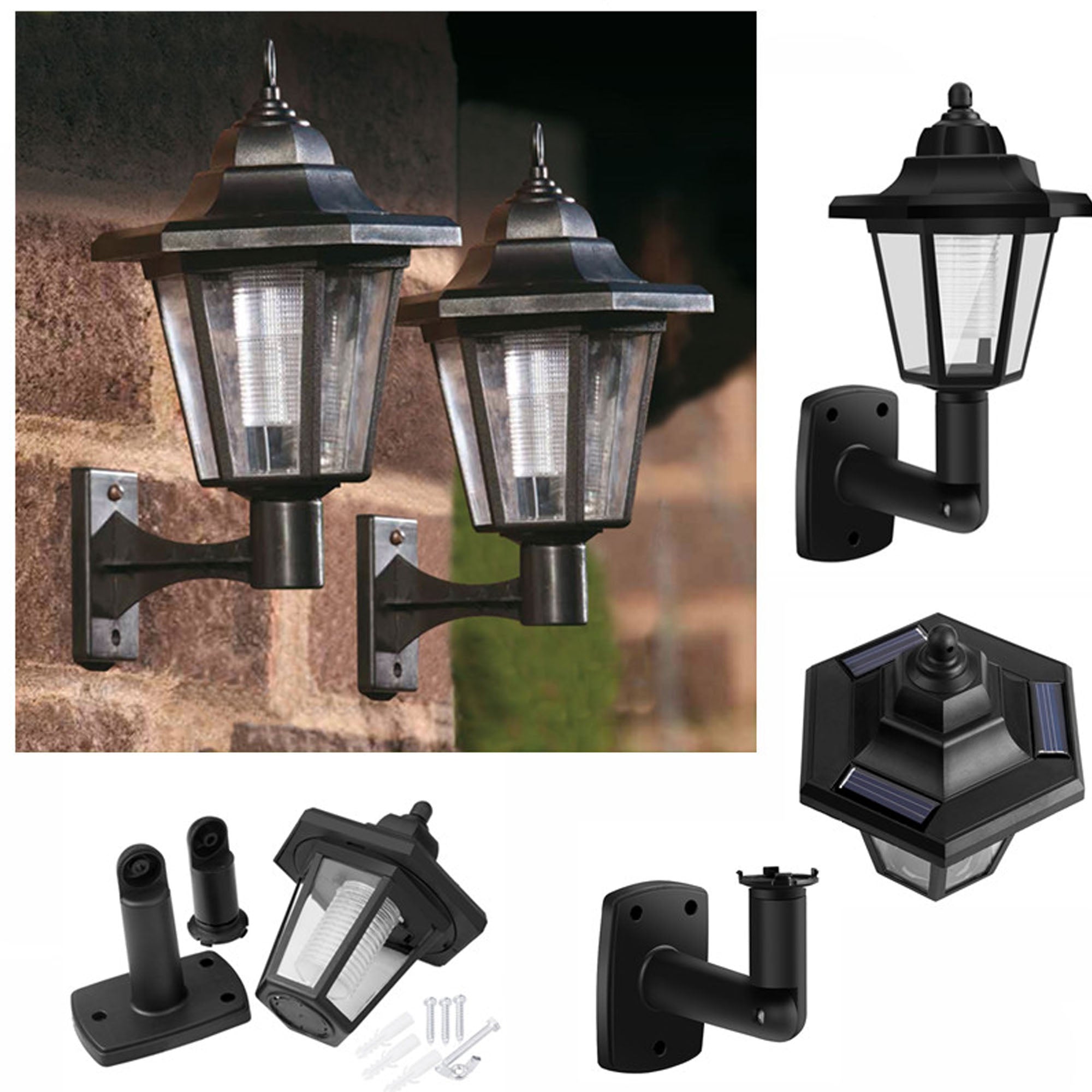 Solar Powered Wall Lantern Light Lamp Outdoor Garden Weatherproof LED Wall Lamp Hexagonal Light Lamp Exterior Sconce Lantern Lamp