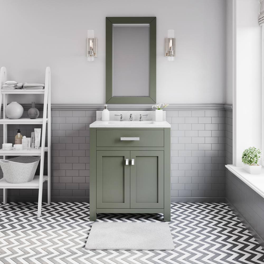 Water Creation Madison 30 in. W x 21.5 In. D Bath Vanity in Glacial Green with Marble Vanity Top in White with White Basin and Mirror MS30CW01GN-R21000000