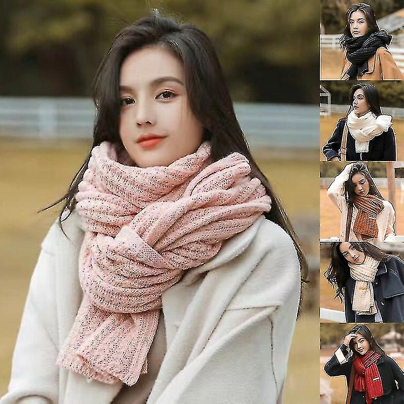 Women Scarf Solid Color Keep Warm Skin-friendly Woolen Yarn Knitted Winter Scarf For Outdoor Qinhai