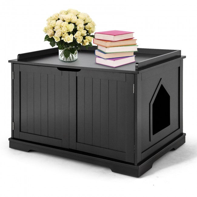 Cat Litter Box Cabinet Furniture Cat Washroom Storage Bench Black