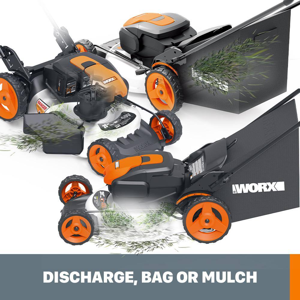 Worx Power Share Nitro 40V Cordless 20in. 4Ah Push Mower wMulching Side Discharge Brushless (Batteries  Charger Included) WG751.3