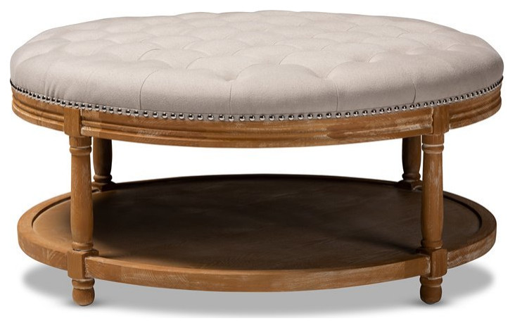 Baxton Studio Ambroise Tufted Linen Fabric and Washed Wood Coffee Table in Beige   French Country   Footstools And Ottomans   by GwG Outlet  Houzz