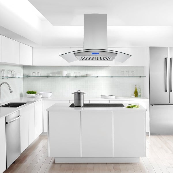 36 in. 700 CFM Ducted Island Range Hood in Silver with LED Lights and Fan