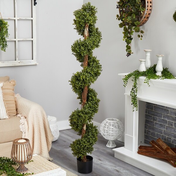 6' Boxwood Spiral Topiary Artificial Tree in Black Pot