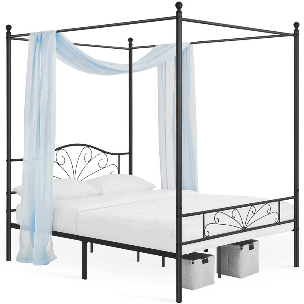 Easyfashion Four-Poster Canopied Platform Bed, Black, Full